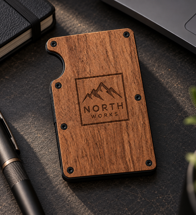 Personalized Wood Minimalist Slim Metal Wallet - LasedPres LLC