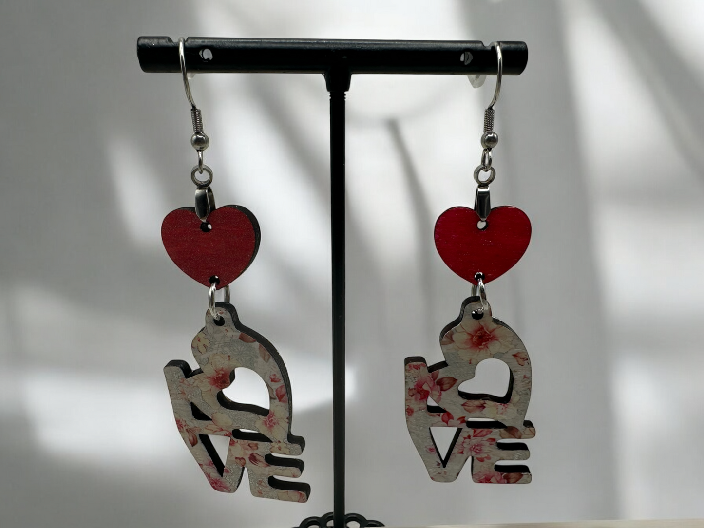 Wood Flower Foil Design Hook Earrings - LasedPres
