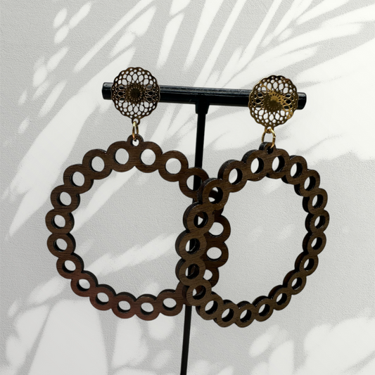Stud Wood Hoops with Circles Detail