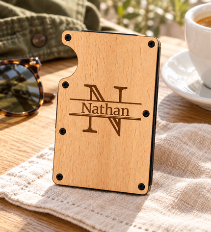 Personalized Wood Minimalist Slim Metal Wallet