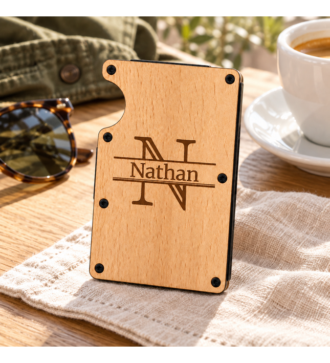Personalized Wood Minimalist Slim Metal Wallet - LasedPres LLC