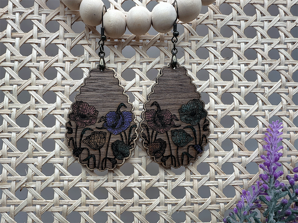 Wood Colored Flower Hook Earrings - LasedPres