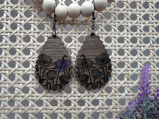 Wood Colored Flower Hook Earrings - LasedPres
